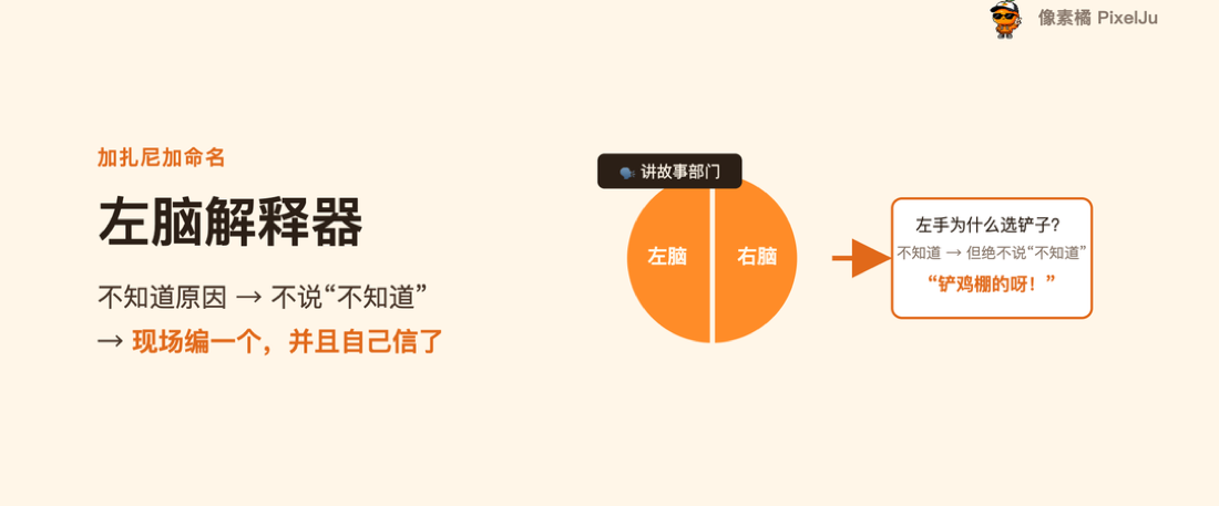 左脑解释器：不知道，就现场编一个